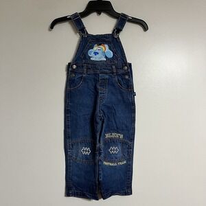 Vintage 2001 Blues Clues Boys Embroidered Overalls Size 3T Blues Football Team